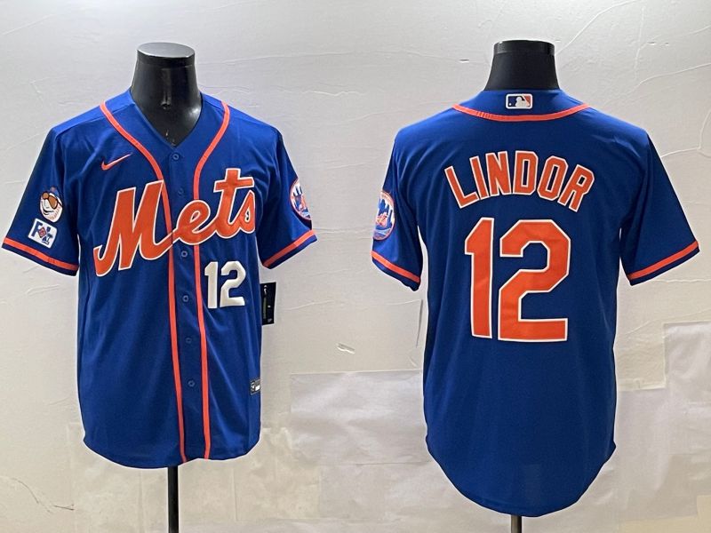 Men New York Mets 12 Lindor Blue Game 2025 Nike MLB Jersey style 5